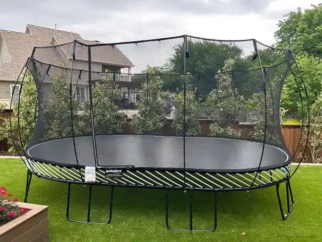 An outdoor jumbo oval trampoline